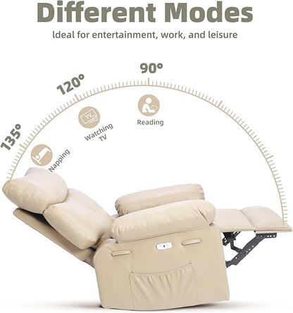 Electric Recliner Chair - 360° Rocker Swivel Recliner with Heat and Massage, PU Leather Large Recliner for Adults, Comfortable Lazy Chair with 1.5X Sponge Filling
