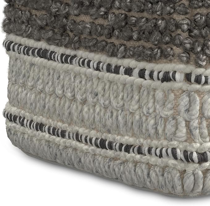 SIMPLIHOME Grady 18 Inch Wide Contemporary Square Pouf in Earth Tone Brown Handloom Woven, for The Living Room, Bedroom and Kids Room