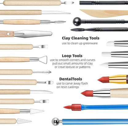 Clay Sculpting Tools,Air Dry Clay Tools,Pottery Tools,44 Pcs Double Sided Polymer Clay Tools Kit，Ceramics Tools，Modeling Clay Tools with Carrying Case Bag
