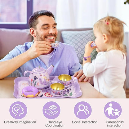 Tea Party Set for Little Girls, 49PCS Princess Tea Time Toy Including Tea Set Dessert Carrying Case, Kids Kitchen Pretend Playset, 3-8 Years Old Girls Boys Toddler Toys Birthday