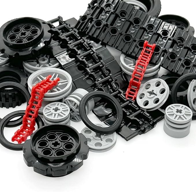 Technical Parts Car Gears Wheels Treads Chain Links Building Blocks Accessories Pieces kit Construction Toys for Kids 6yrs+ Compatible with Major Brands