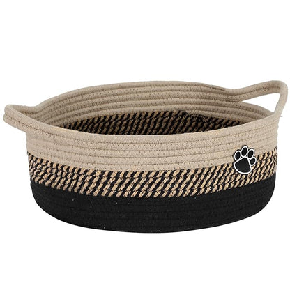 Optish Dog Toy Easter Basket, Toy Box and Bin for Dog Cat Storage, 13.5" X 11" X 5" Small Woven Rope Basket for Baby Storage, Closet, Living Room, Brown & Black