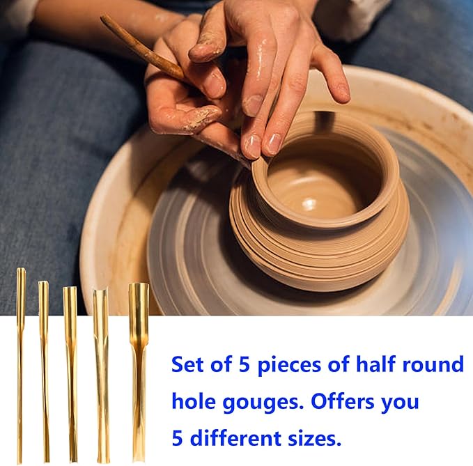STPCTOU Brass Clay Hole Cutter Pottery Ceramic Punching Tools Slotting Sculpting Set Pottery Carving Tools Clay Modeling Tools Punching Tools Kids Pottery Clay Molding DIY Carving Crafts (5 Pcs)
