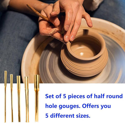 STPCTOU Brass Clay Hole Cutter Pottery Ceramic Punching Tools Slotting Sculpting Set Pottery Carving Tools Clay Modeling Tools Punching Tools Kids Pottery Clay Molding DIY Carving Crafts (5 Pcs)