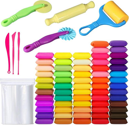 Air Dry Clay,Magic Foam DIY Molding Clay,Air Dry Clay Set 64 Colors with 7 Clay Tools and 100 Seal Bags – Soft Lightweight DIY Modeling for Arts Crafts Sculpting Holiday Gift Idea for Adult