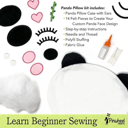 Pinwheel Crafts Beginner Sewing Kit for Kids 8-12 - Easy DIY Panda Pillow Kit - Learn to Sew - Kids Sewing Craft Gifts - Make Your Own Stuffed Animal Panda Plush Toy