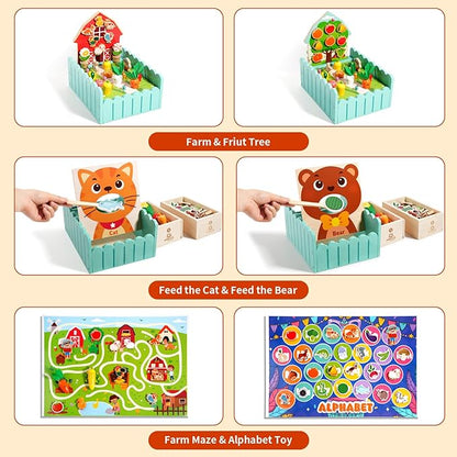 INIFEIDALA Montessori Wooden Farm Sensory STEM Toys for 2-5 Year Old Boys & Girls, Preschool Educational Toddler Toys for Speech Therapy & Fine Motor Skills Development, Ideal Kids Birthday Gift