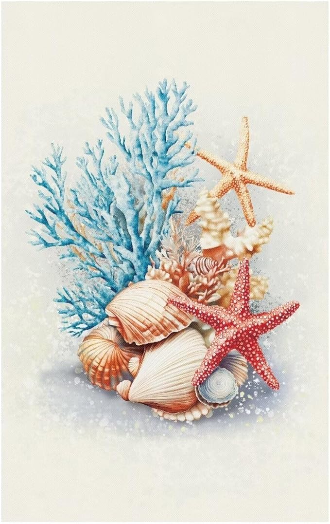 Starfish Recliner Headrest Protector Sea Shells Washable Sofa Headrest Cover Breathable Couch Headrest Covers for Home Office with 10 Twist Pins