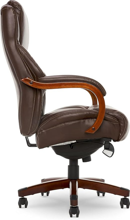 La-Z-Boy Delano Big & Tall Executive Office Chair, High Back Ergonomic Lumbar Support, Bonded Leather, Brown