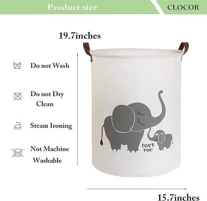 CLOCOR Collapsible Round Storage Bin/Large Storage Basket/Clothes Laundry Hamper/Toy Storage Bin (Love Elephant)