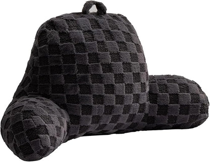 Aimuan Reading Pillow Checkered Bed Rest Wedge Backrest Checkerboard Pillow with Arms Back Support for Sitting Up in Bed Cushion Incline Rest Sleeping Snoring Pillow (Dark Grey,Large)