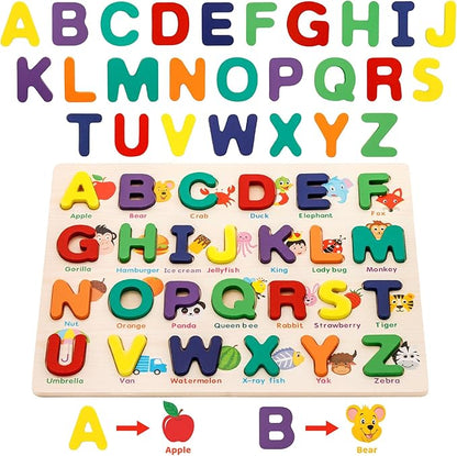 Attmu Wooden Puzzles for Toddlers, 2 Pcs Alphabet Puzzle ABC Shape Number Puzzle Patterns, Learning Toys for Kids, Preschool Educational Activities Toddler Gift Toys for Girls Boys Christmas Easter