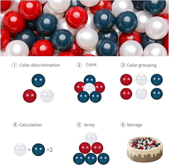 GOGOSO Balls for Ball Pit 100 Count and Long-Lasting Play Balls for Endless Entertainment at Indoor Playgrounds and Playrooms, Red+Green+Pear White