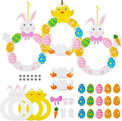 Fennoral 6 Pack Easter Wreath Craft Kit for Kids Make You Own Bunny Chick Wreath Foam Sticker Ornament DIY Easter Arts and Crafts for Art Activities Spring Easter Decoration Supplies