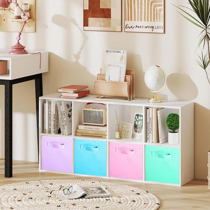 ShellKingdom Storage Bins, Foldable Fabric Storage Cubes And Cloth Organizer Drawer For Closet And Toys, 13 X 13 X 13 INCH, 8 Pack (Pink+Lavender+Light Blue+Mint Green)
