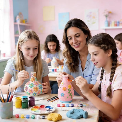 5 Set Paint Your Own Vases Pastel Painting Kit for Art DIY Craft Project Unpainted White Ceramic Vases 12 Paints 12 Color Clay for Spring Home Decor Birthday Party Gift