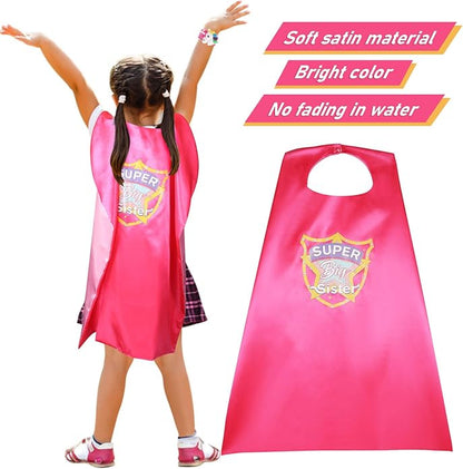 Golray Super Big Sister Gifts Set with Superhero Cape Eyemask Unicorn Slap Bracelets Necklace, Drawstring Backpack, Unicorn Keychain, Insulated Plastic Tumbler Cup Big Sister Gifts for Little Girls