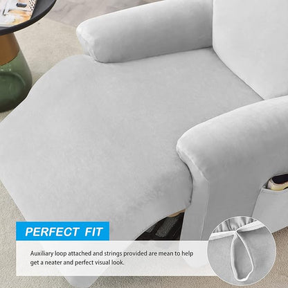 OBCREAT High Stretch Recliner Chair Cover Soft Velvet Recliner Slipcovers 4 Pieces Lazy Boy Recliner Couch Covers Plush Furniture Protector for Kids Pets (Light Grey)