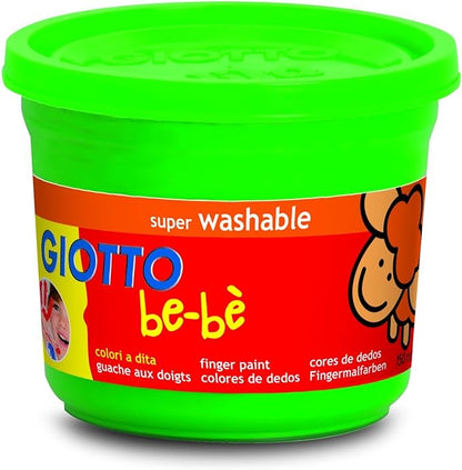 GIOTTO be-bè Finger Paint Set, Box of 4 x 150ml in Assorted Colours (Yellow, Green, Red, and Blue), Super-Washable, Ideal for Children