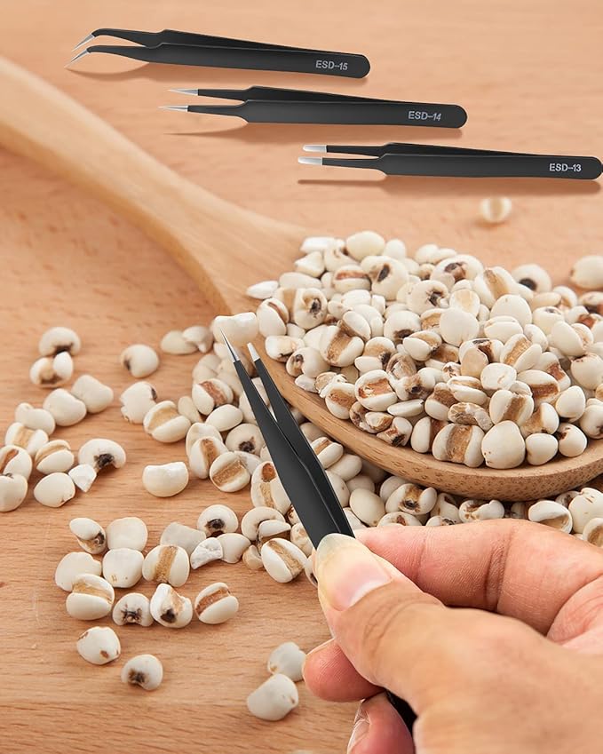 MSDADA 11 Pcs Silicone Resin Mold Tools Set Stirring Needle Spoon Tool Tweezers Precision Kit, Anti-Static Electronics Tweezers Set for Resin Art Crafts,Jewelry Making(Rose Red+Pink)