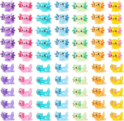 70 Pcs Mini Resin Axolotl, Tiny Axolotl Miniature Figures Toy Mini Axolotl Charm Ornament for Fairy Garden Landscape Aquarium Birthday Christmas Party Decoration