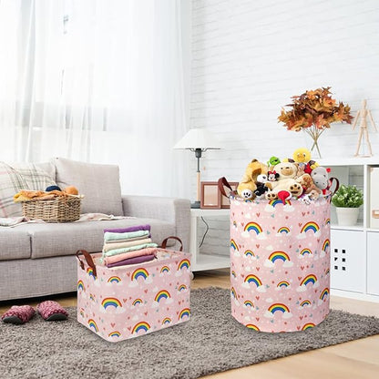 NTAOHAMPER Pink Rainbow Laundry Hamper,Baby Nursery Hamper,Kids Toy Storage Basket for Girls Bedroom,Gift Basket,Room Decor(Rainbow)