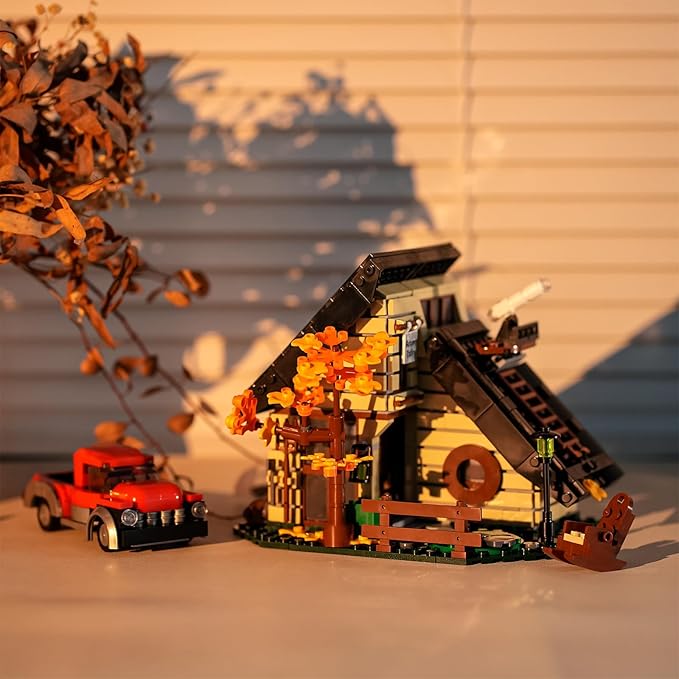 ENJBRICK A Frame Cabin City House Building Set for Adutls,Friends Autumn House Building Toys for Girls 8-14 Years Up 696 pcs