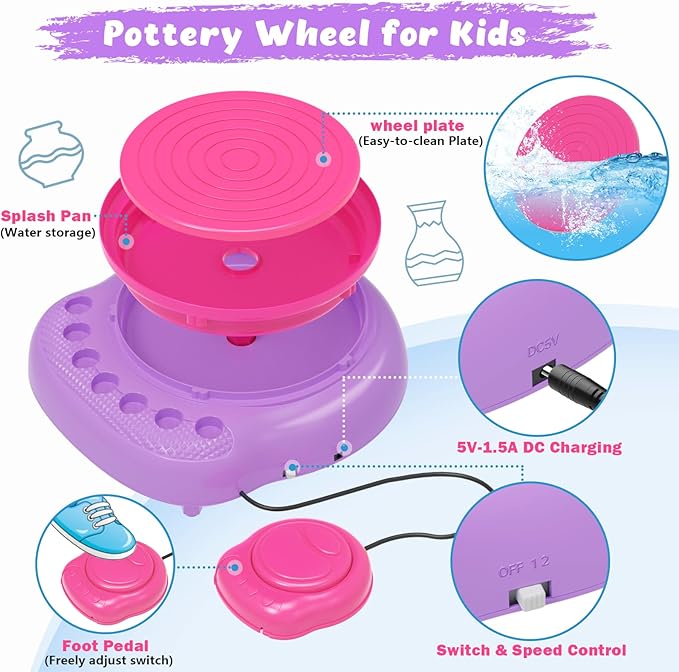 TingingYuli Pottery Wheel for Kids with Clay Kit - Arts and Crafts for Kids Ages 6-8 8-12, Complete Pottery Kit with Air Dry Clay and Painting Tools, Easter Christmas Birthday Gift for Boys Girls