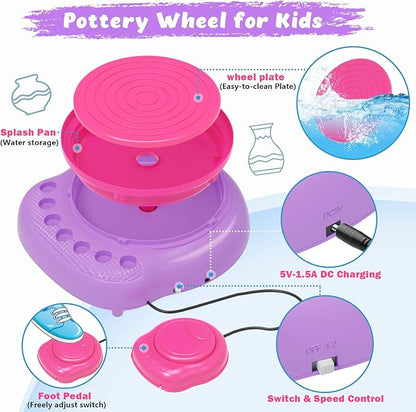 TingingYuli Pottery Wheel for Kids with Clay Kit - Arts and Crafts for Kids Ages 6-8 8-12, Complete Pottery Kit with Air Dry Clay and Painting Tools, Easter Christmas Birthday Gift for Boys Girls