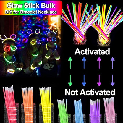 106 Pack New Years Eve Glow in the Dark Party Supplies-100 Glow Sticks Bulk Party Pack and 6 LED Flower Crowns Headbands Light Up Party Favors for Adult Kids New Years Birthday Party Accessories