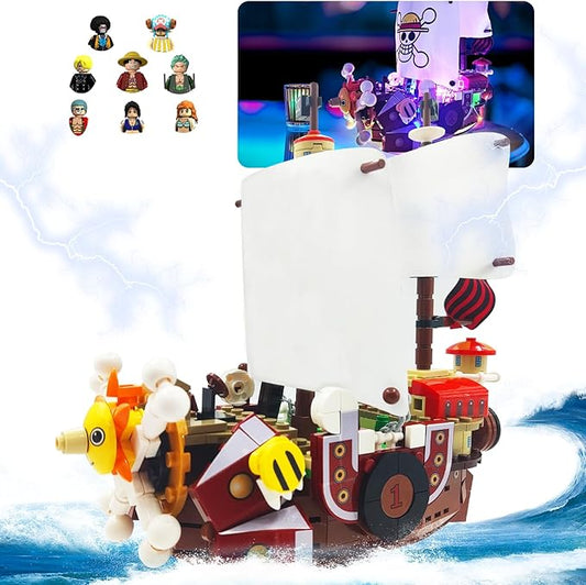 1 Piece Anime Thousand Sunny Ship Building Blocks Set with Light, Featuring 9 Action Main Figures, One Piece Merch Pirate Boat Model Building Ideal Gift for Kid, Fans(432 PCS)