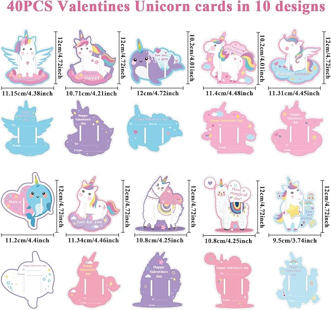 40Pack Valentines Day Greeting Cards and Bracelets for Kids Unicorn Valentines Day Gifts with Wristband Unicorn Cards for Valentines Day Party Decorations Supplies School Classroom Exchange Gift Set