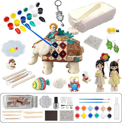 GOVOY Air Dry Clay Pottery Kit DIY Clay Kit for Beginners Handmade Pottery at Home with 12pcs of Paints Wooden Sculpting Tools Animal Mold Kids Adults Arts and Crafts Set