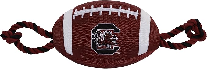 Pets First NCAA South Carolina Gamecocks Football Dog Toy, Tough Quality Nylon Materials, Strong Pull Ropes, Inner Squeaker, Collegiate Team Color