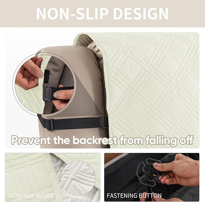 Easehomey Waterproof Loveseat Recliner Cover,Non Slip Reclining Couch Covers for 2 Seat,Dog Chair Cover Furniture Protector Washable Chair Cover with Pocket for Kids,Pets,Dogs(Cream White,2Seat)