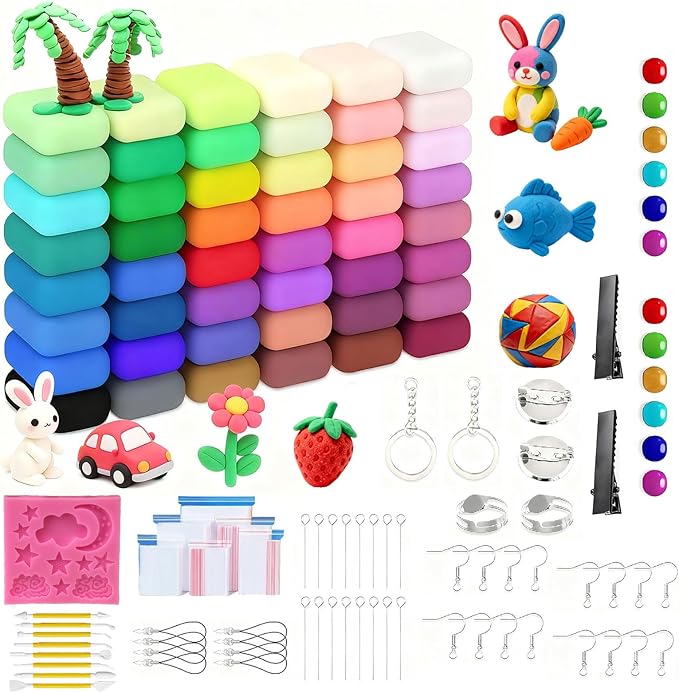 48 Colors Air-Dry Clay Kit for Adult DIY Crafts, Complete Sculpting Set with Silicone Mold, Keychain Accessories, Non-Stick Soft Modeling Clay for Handmade Jewelry, Home Decor & Creative Projects