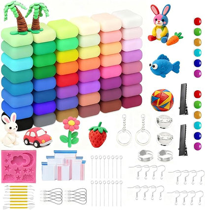 48 Colors Air-Dry Clay Kit for Adult DIY Crafts, Complete Sculpting Set with Silicone Mold, Keychain Accessories, Non-Stick Soft Modeling Clay for Handmade Jewelry, Home Decor & Creative Projects