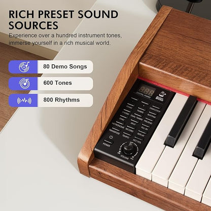 UISCOM 88 Key Digital Piano Keyboard for Beginners,Full Size Electric Piano Semi-Weighted Keyboard with Sheet Music Stand,Pedal,Headphone,Power Adapter,USB-MIDI Compatibility,Wood Grain Brown