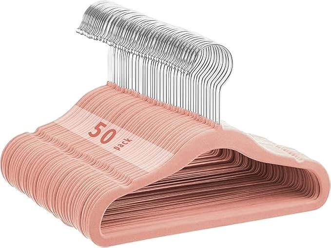 Velvet Baby Hangers 50 Pack, 11 Inch Kids Non Slip Hangers, Premium Childrens Hangers for Clothes, Space-Saving Nursery Hangers, Perfect Infant/Toddler Clothes Hangers for Daily Use(Pink)