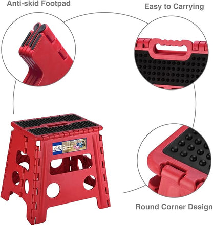 ACKO Folding Step Stool - 13" Height Premium Heavy Duty Foldable Stool for Kids and Adults, Kitchen Garden Bathroom Stepping Stool (1 Pack) Dot Red