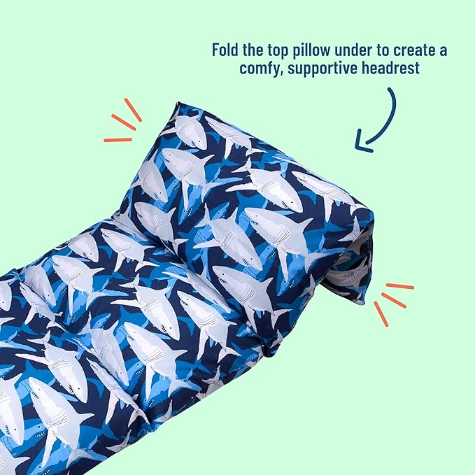 Wildkin Kids Floor Lounger: Ideal for Boys and Girls, Travel-Friendly, Perfect for Sleepovers - Pillow Lounger for Kids, Requires Standard Size Pillows Not Included (Sharks)