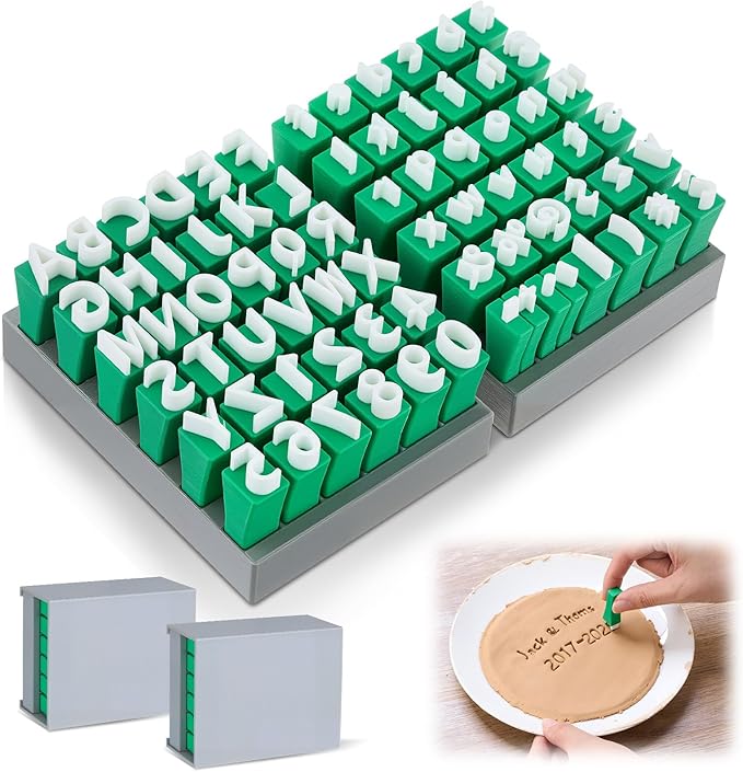 AceOrbit 72pcs Alphabet Stamps Set for Clay 1/2''/12.7mm Pottery Letter stamps for Clay Stepping Stone Mold Traditional Letters and Numbers Concrete Molds for Ceramics DlY Names Stepping Stone Pottery