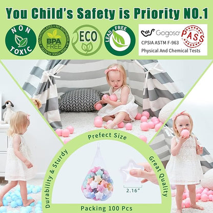 GOGOSO Star Ball Pit Balls for Kids - 100pcs Friendship Bracelet Balls Play Balls Soft Plastic Balls for Toddler Ball Pits Play, Pool Tent Party Favors Summer Water Bath Toy
