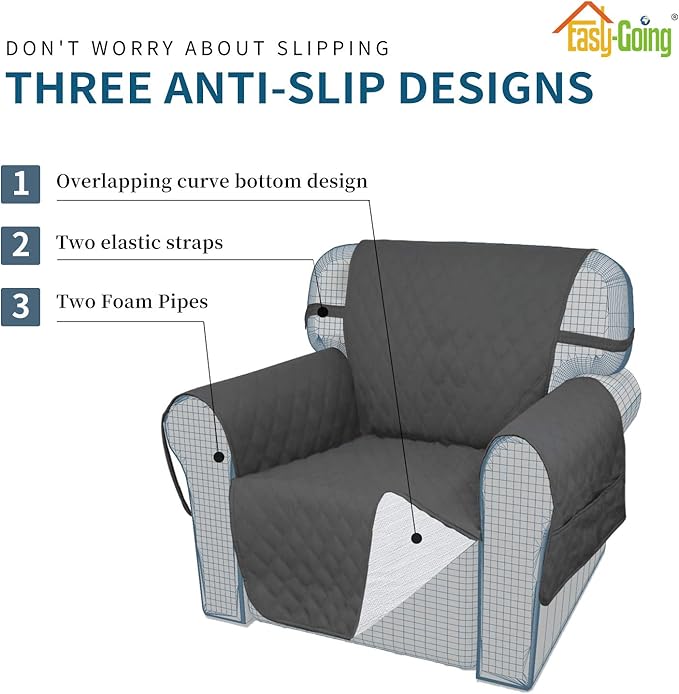 Easy-Going Sofa Slipcover Loveseat Cover Waterproof Couch Cover Washable Sofa Cover for 2 Cushion Couch Non-Slip Fabric Furniture Protector with Pocket for Pets Kids Dog Cat (Loveseat, Dark Gray)