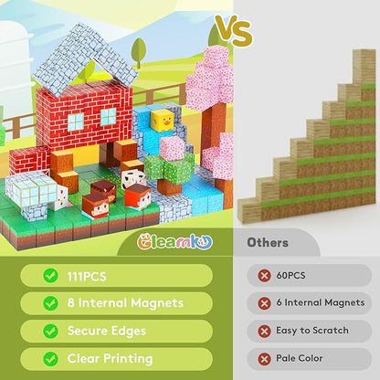 Magnetic Block Set - 111-Piece Magnetic Building Blocks - Ranch Mine Craft Magnetic Blocks Set, Magnetic Blocks for Kids Ages 4,5,6,7,8 STEM Montessori Sensory Building Game Toy Gift for Boys,Girls