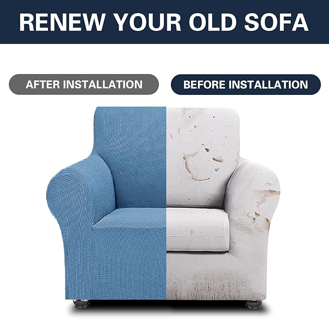 2025 New Stretch Chair Sofa Slipcovers Couch Cover for 1 Seater Furniture Protector Sofa Covers with Elastic Bottom Jacquard Fabric Small Checks for Pets, Kids - Riverside