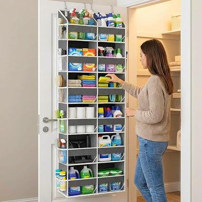 2 Pack Over The Door Organizer 6 Tiers, Extra Large Behind Door Storage of 12 Compartments, 80 lbs Weight Capacity Hanging Storage Organizer with Clear Window Kids Toys,Shoes (6 Tiers - Grey)