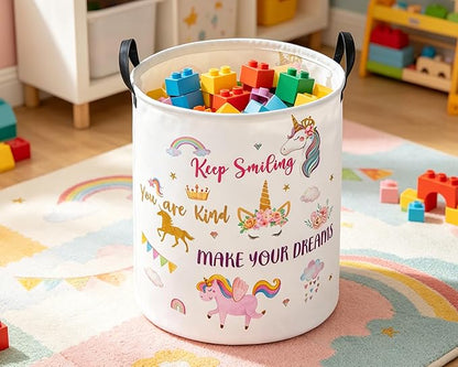 Essme Kids Laundry Basket,Unicorn Hamper Collapsible Waterproof Storage Bin for Girls,Gift Baskets(Color Unicorn)