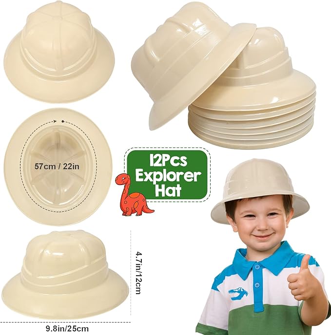 Golray 72Pack Dinosaur Birthday Party Supplies Favors Safari Hat Tote Goodie Bags Luminous Dino Figure Tattoo Keychain Slap Bracelet for Kid Boy Safari Jungle Explorer Dinosaur Party Favor Supplies