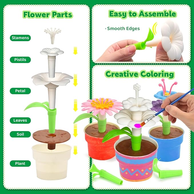 Pairez Toys Flowers Building Blocks Toys, Painting Kit Flower Toys for Kids, Arts and Crafts Kits, STEM Educational Gardening Pretend Toy for Girls & Boys Age 6 7 8 9 10